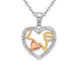 14K Yellow, White and Rose Gold - LOVE - Heart Charm Pendant Necklace with Chain